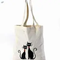 Cotton Beach Bag Black Cat Printed
