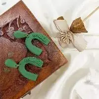 Green Layer Handcrafted Polymer Clay Earrings