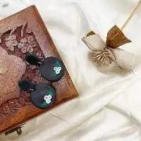 Emerald Black Patterned Clay Earrings