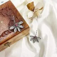 Pink Oxidized Half Flower Style Earrings