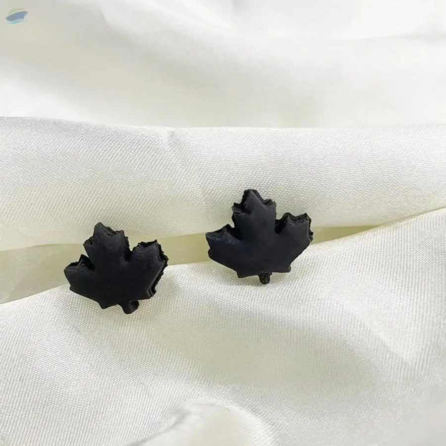 Fall Black Leaf Stud Polymer Clay Earrings