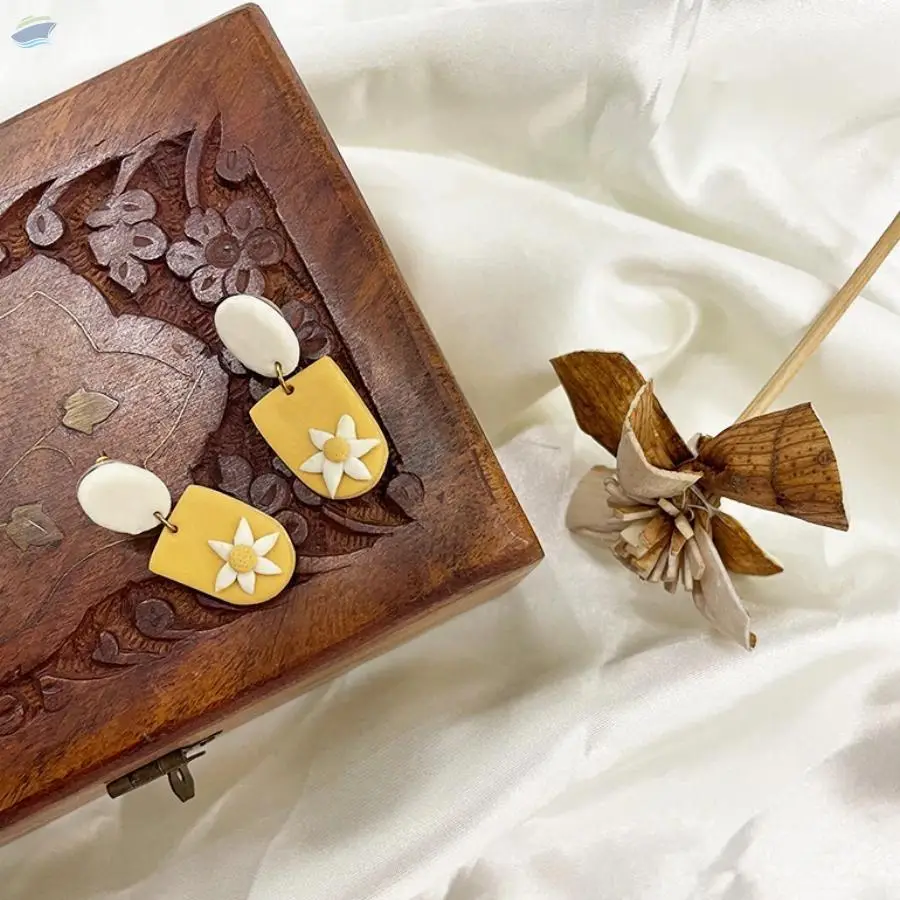 Dangle Polymer Clay Earrings With Floral Pattern