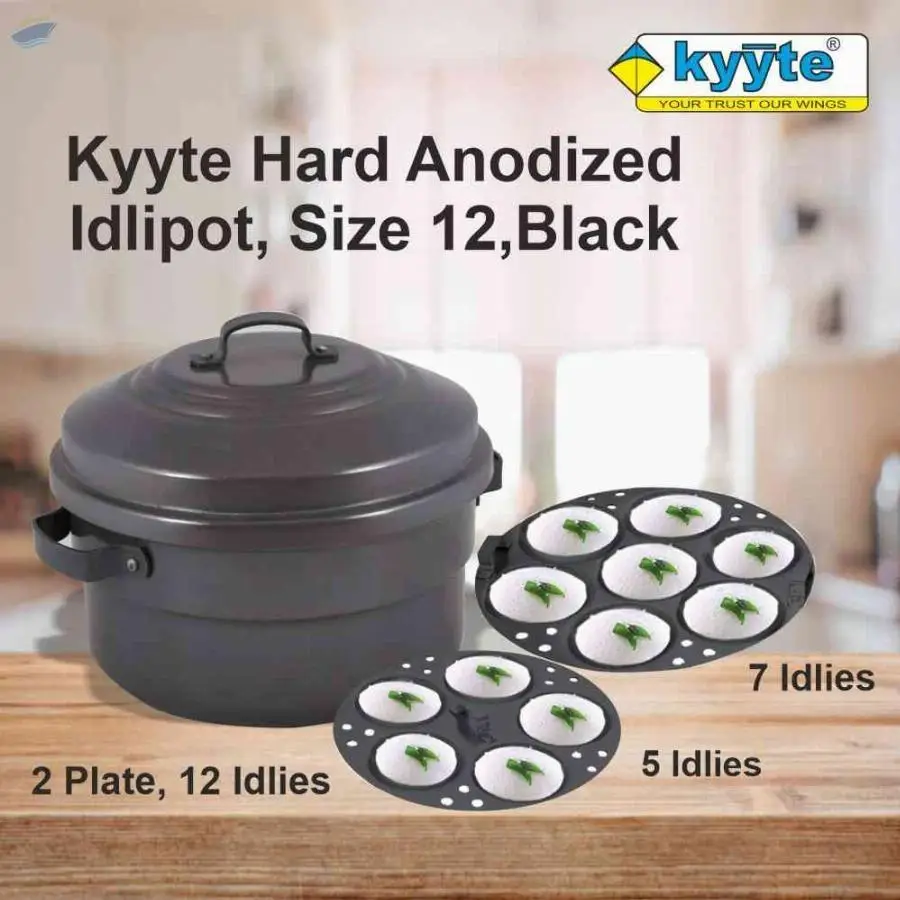 Kyyte Hard Anodized Idlipot, Size 12,Black