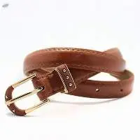 Woman Gold Buckle Black Leather Belts