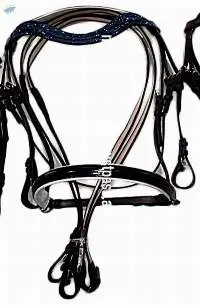 Bling Leather 3 Row Crystal Bridle Blue