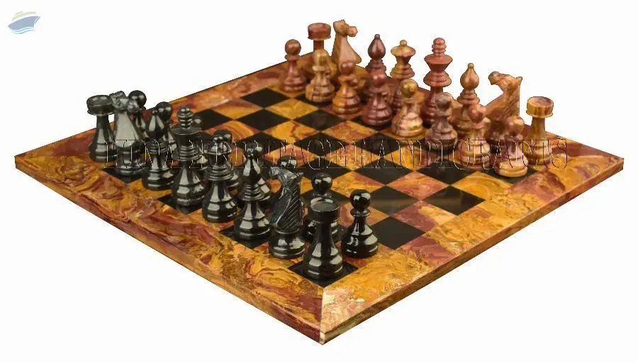 Red Onyx & Black Marble Chess Set