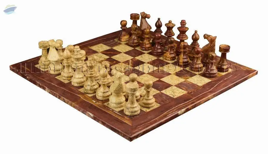 Red Onyx & Coral Marble European Chess Set