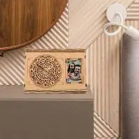 Wooden Table Stand Photo Frame With Watch