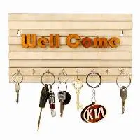 Wooden Cream Color Well come 8 Hook Key Holder