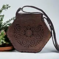 Women\'s Decorative Laser Cutting Wooden Purse
