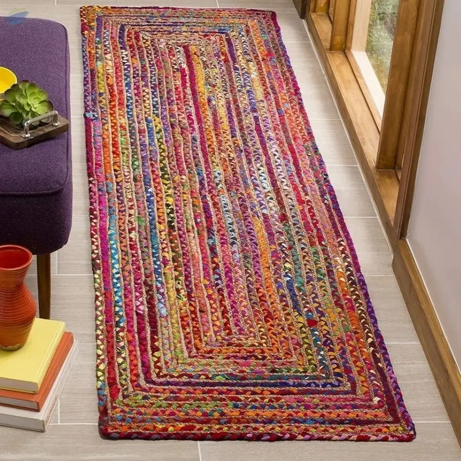 Handmade Cotton Chindi & Jute Runner Carpet Rug