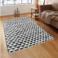 Solid Black & White Cotton Runner Rectangle Rug