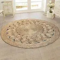 Hand Woven Round Area Jute Jali Rug Carpet
