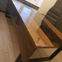 Office Walnut Table, Glass, Iron 