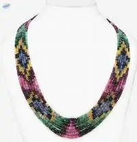 Multi Sapphire Rondelle Faceted Beaded Necklace