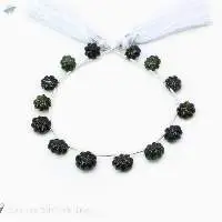 Green Tourmaline Carved Flower Beads String