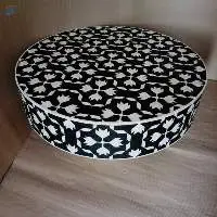 Black & White Bone Inlay Round Coffee Table