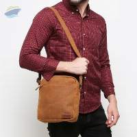 Adisher Tan Leather Messenger Bag for Men