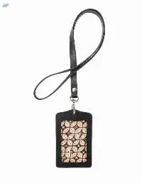Black Vertical ID Card Holder Genuine Leather