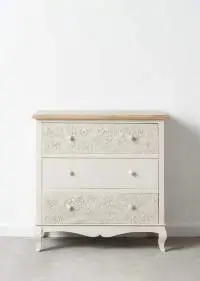 White & Natural Mango Wood Chest of 3 Drawers