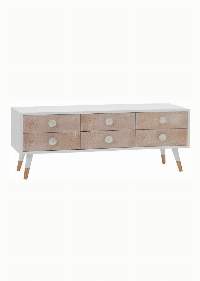 White & Natural Solid Mango Wood TV Cabinet