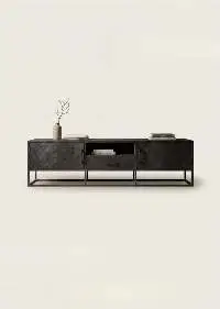 Black Finished Solid Mango Wood TV Cabinet