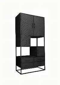 Black Finished Solid Mango Wood Display Cabinet