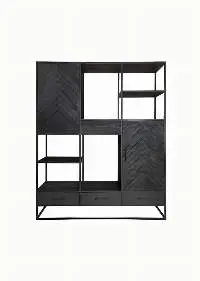 Black Finished Solid Mango Wood Display Cabinet