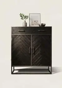Black Finished Solid Mango Wood Storage Cabinet