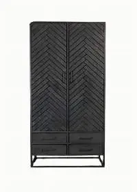 Black Finished Solid Mango Wood Display Cabinet