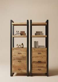 Wooden Iron 3-Drawer Bookshelf