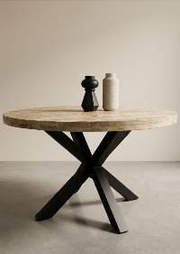 Wooden Iron Round Dining Table Natural Finish