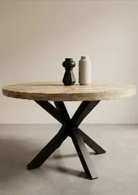 Wooden Iron Round Dining Table Natural Finish