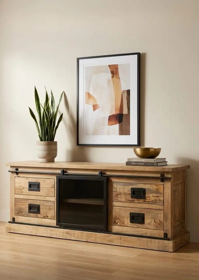 Premium Handcrafted Wooden Iron TV Cabinet