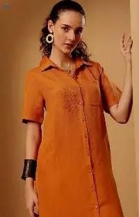 Orange Linen Blend Dress