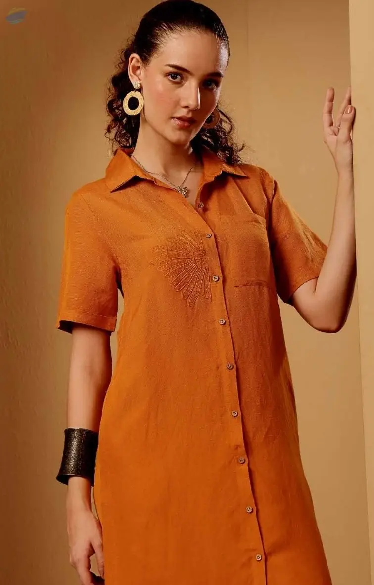 Orange Linen Blend Dress