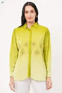 Green Ombre Meadow Embroidered Shirt Dress