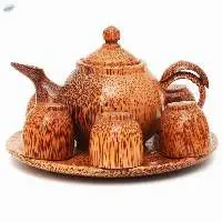 Cooconut Wood Teapot And Cups Set