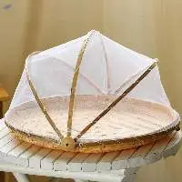 Natural Bamboo Fruit Basket With Net Cover