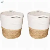 Braided Jute And Cotton Basket (set Of 2 Pcs)