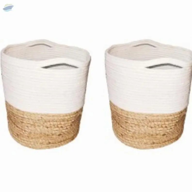 Braided Jute And Cotton Basket (set Of 2 Pcs)