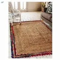 Natural Braided Jute With Cotton Chindi Border