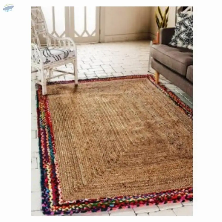Natural Braided Jute With Cotton Chindi Border