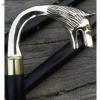Handmade Wolf Head Brass Handle Walking Stick