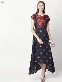 Women's Rayon Printed Regular Kurti Navy Blue