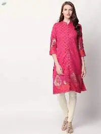 Womens Crepe Printed Regular Kurti Pink