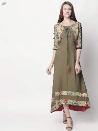 Womens Rayon Printed Regular Kurti Brown