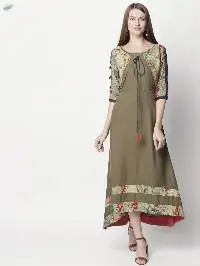 Womens Rayon Printed Regular Kurti Brown