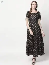 Womens Art Silk Printed Regular Kurti Black
