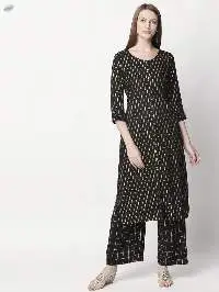 Womens Art Silk Printed Regular Kurti Black